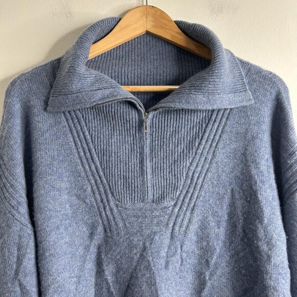 Haven Well Within Cashmere Sweater Womens XL Blue Half Zip Funnel Collar Ribbed - Picture 3 of 10